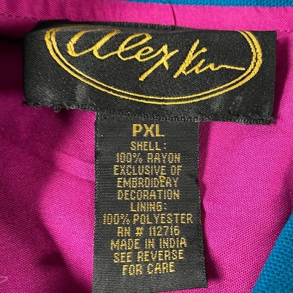 Alex Kim Floral & Applique Embroidered Jacket, PXL, deep turquoise, pink lining - Picture 2 of 12